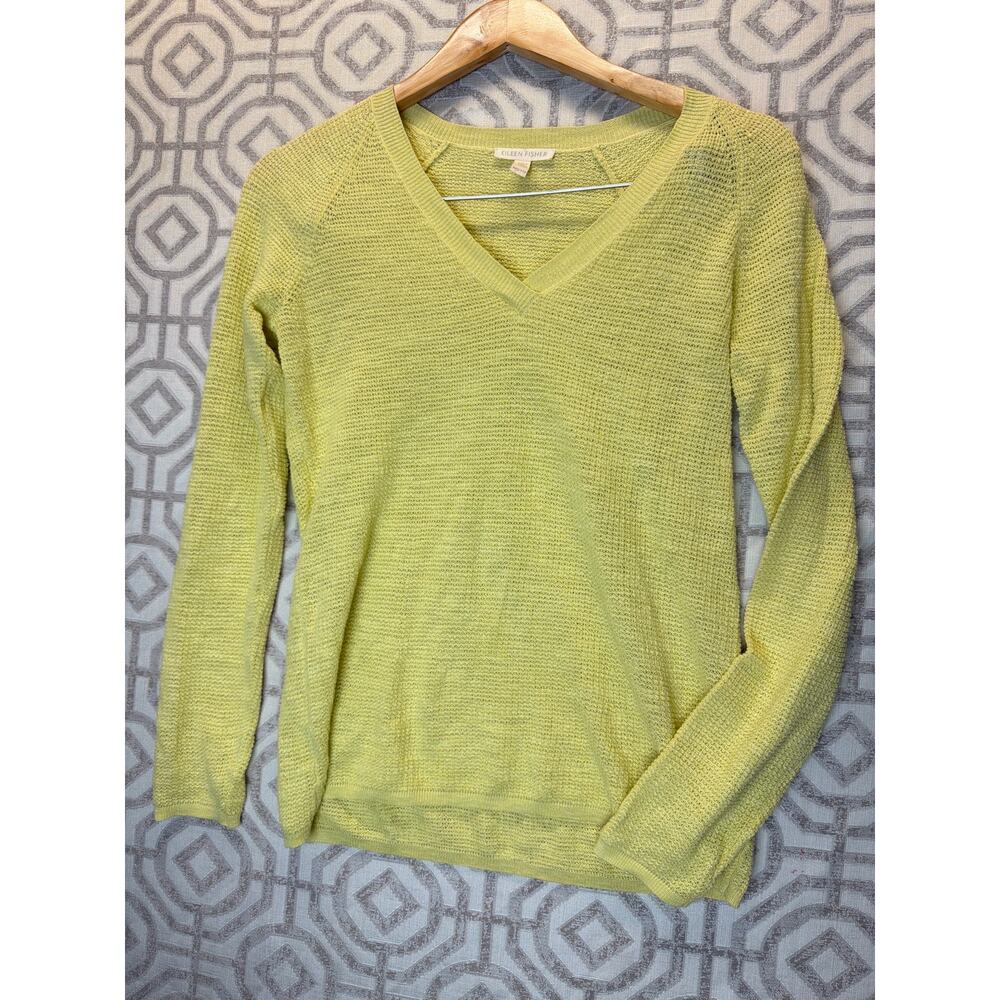Eileen‎ Fisher size XXS Organic Linen & Cotton V-Neck Sweater
